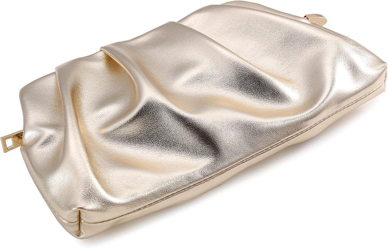 FanChris Evening Bag for Women Ruched Clutch Purse Detachable Metal Chain Crossbody Bag - Image 4